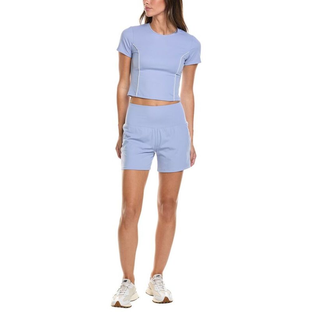 Marion Womens  2Pc 4.5In Activewear Crop Top & Racing Short Set, Blue